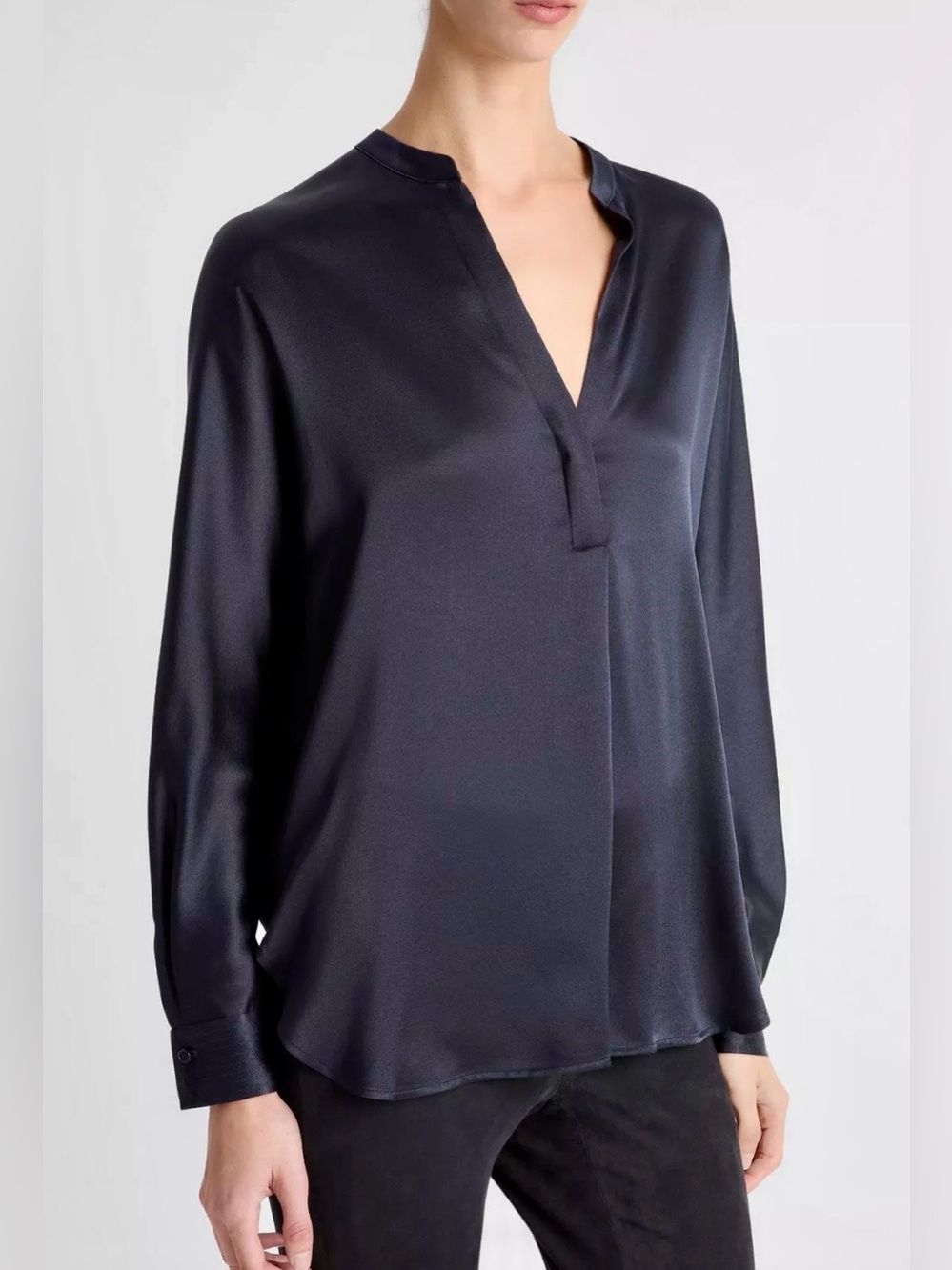 Vince Silk Satin Band Collar Blouse - Picture 2 of 9